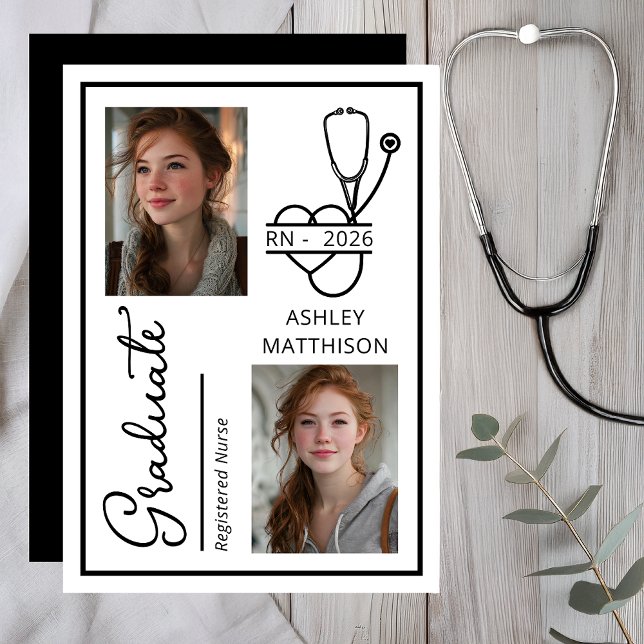 Faire-part Photo de remise des diplômes pour les infirmières  (Elegant RN 2026 Nursing Graduation Photo Announcement -- Print | Digital Download)