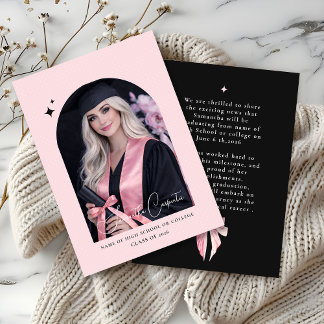 Faire-part Photo de ruban rose sur fond noir élégante remise 