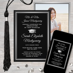 Faire-part Photo des parents Graduation Noir et Blanc