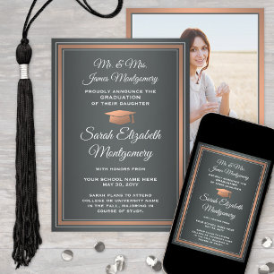 Faire-part Photo Des Parents Gris Cuivre & Blanc Graduation