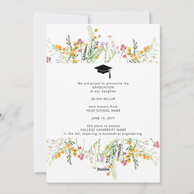 Faire-part photo du fleur sauvage Graduation Party (Dos)