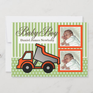 Faire-part Photo d'un camion à benne pour bébé garçon