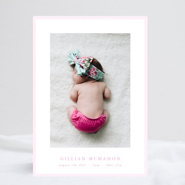Faire-part photo élégant cadre rose doux bébé naissance (Créateur téléchargé)