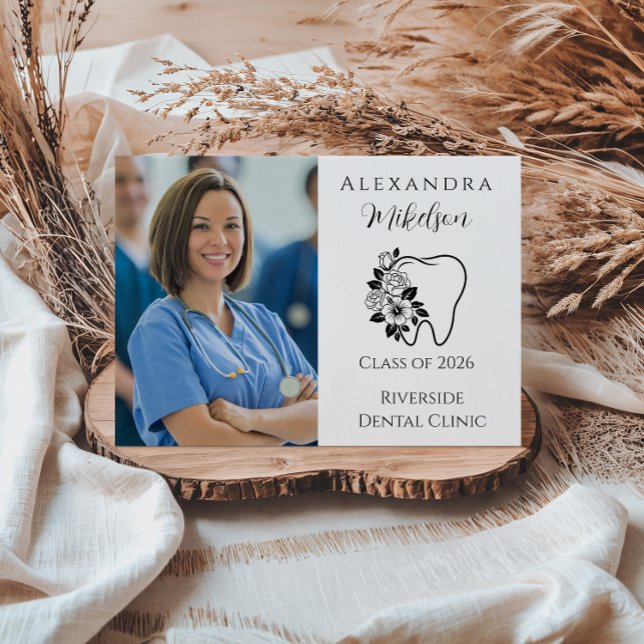 Faire-part Photo Elegant Floral Tooth Dental Graduation (Créateur téléchargé)