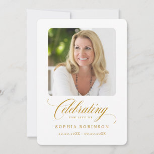 Faire-part Photo Elegant Gold Script Funeral Card