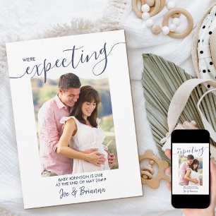 Faire-part Photo Elegant Script Navy Grossesse Rose