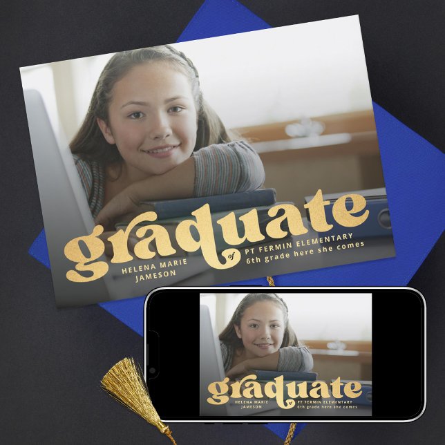 Faire-part photo Elémentaire Retro Gold (Créateur téléchargé)