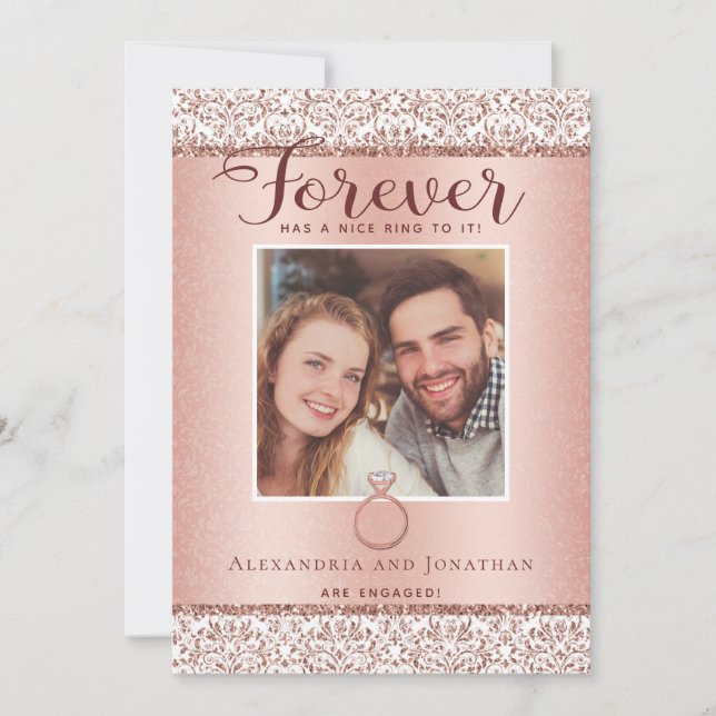 Faire-part photo Fiançailles rose Gold (Devant)