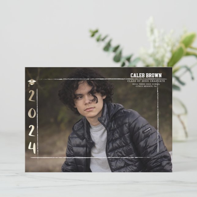 Faire-part photo Gold 2024 Grad Graduation (Debout devant)