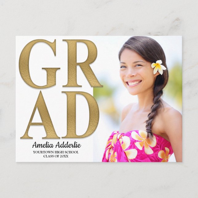 Faire-part photo Grad Invitation Gold Blanc (Devant)