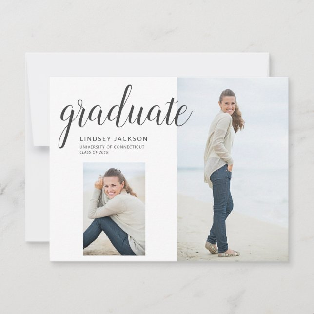 Faire-part Photo Graduation tendance Main Lettré Script (Devant)