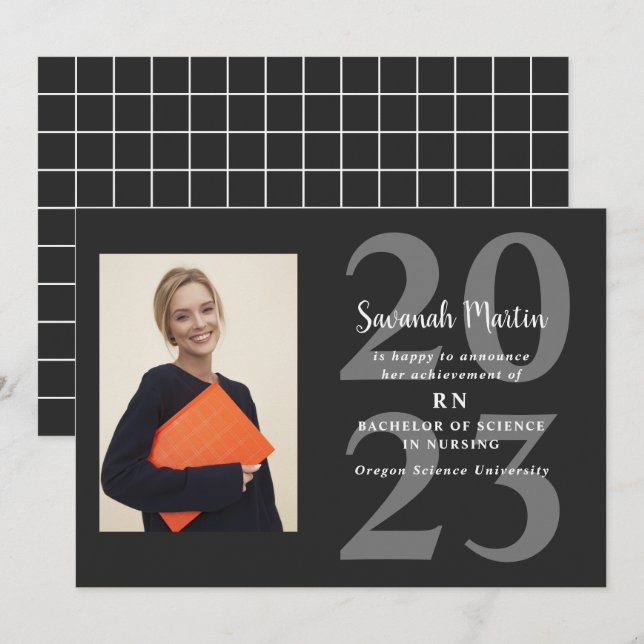 Faire-part Photo infirmière 2023 Graduation Noir (Devant / Derrière)
