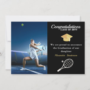 Faire-part Photo joueur de tennis Black Gold White graduation