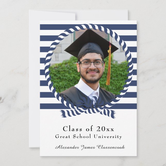 Faire-part Photo marine Bleu Bleu Blancs Graduation (Devant)