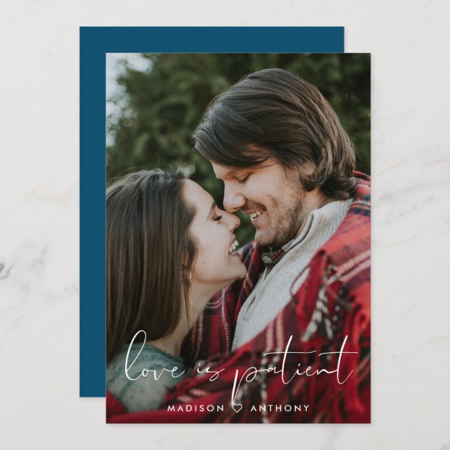 Faire-part Photo Minimaliste Turquoise Blue Mariage Postponct (Devant / Derrière)