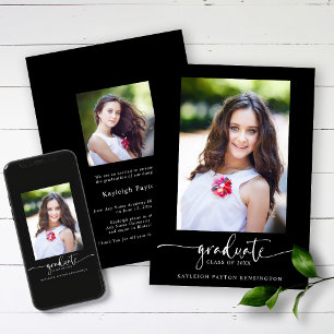 Faire-part Photo moderne Black Elegant Script Graduation