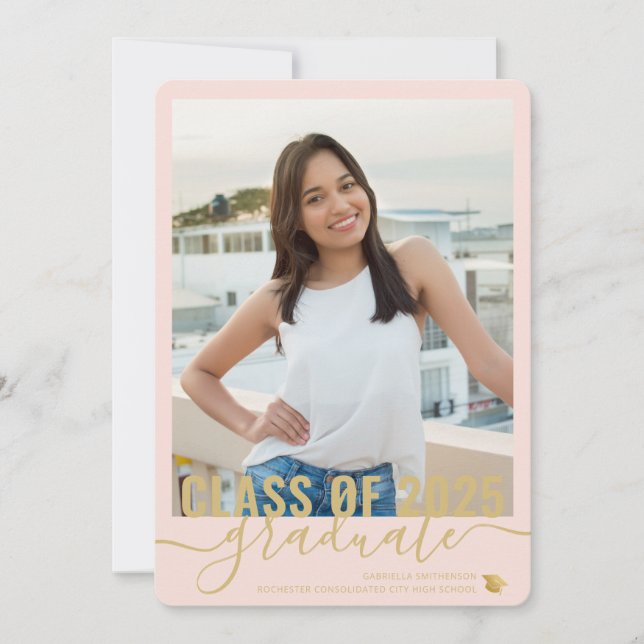 Faire-part Photo Moderne Blush Pink Graduation Open House (Devant)