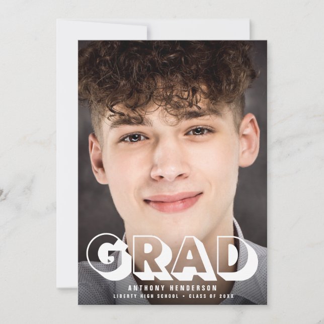 Faire-part Photo moderne Bold Typographie blanche Graduation (Devant)
