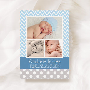 Faire-part Photo moderne Chevron Baby Boy Blue Grey Photo Nai