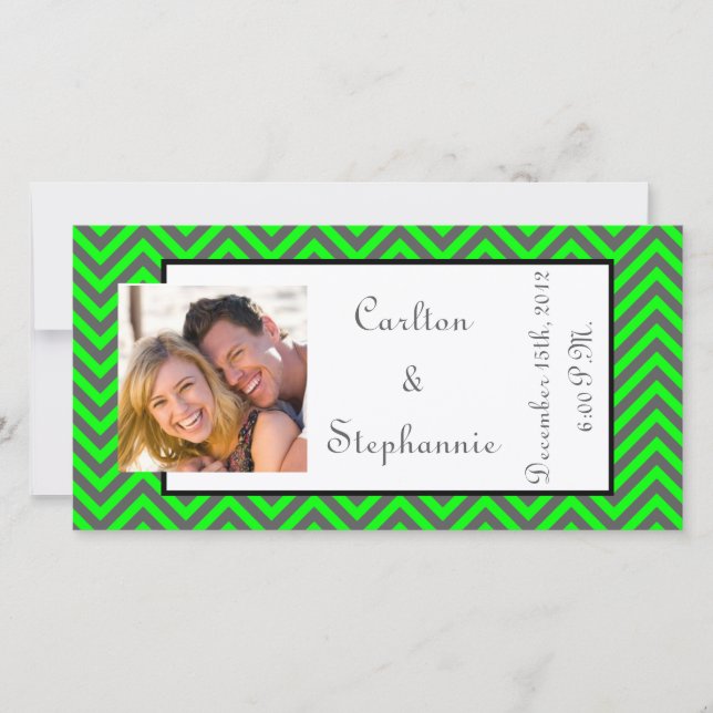 Faire-part photo moderne Chevron Neon vert/gris (Devant)