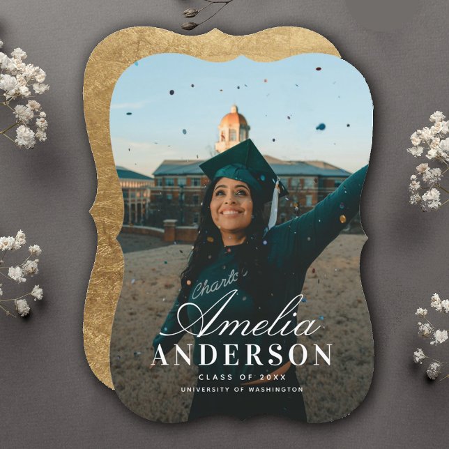 Faire-part photo moderne chic Script Graduate (Créateur téléchargé)