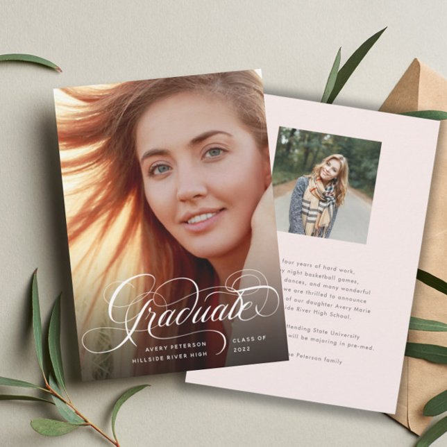 Faire-part photo moderne chic Script Graduate (Créateur téléchargé)