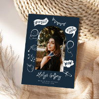 Photo moderne Doodle Graduation Marine Blue