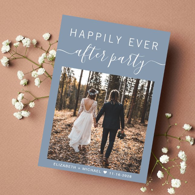 Faire-part Photo moderne Dusty Blue Wedding Réception (An chic Happily Ever After Party Invitation to set the tone for an unforgettable event)