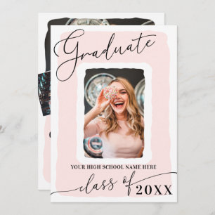 Faire-part Photo moderne Girly rose blanc cadre photo graduat