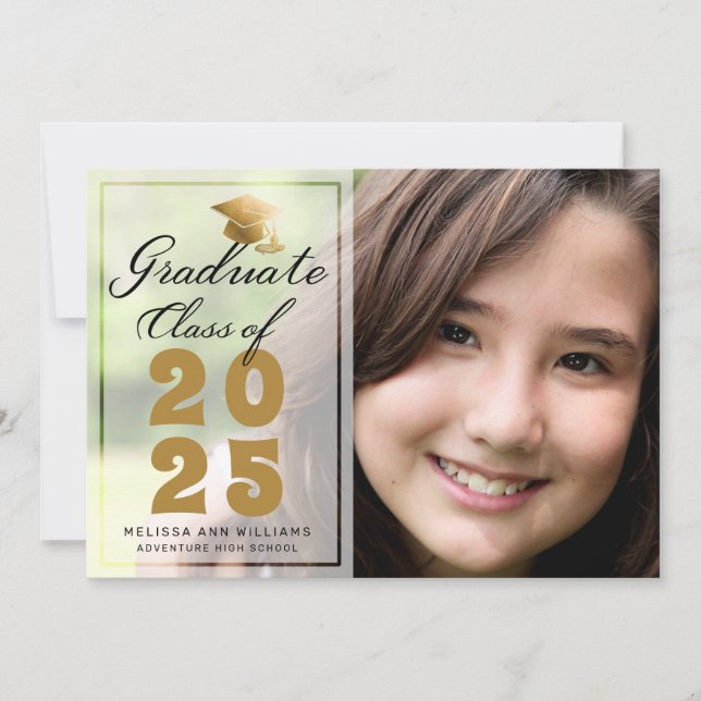 Faire-part Photo Moderne Graduation Black Gold Script 2025 (Devant)