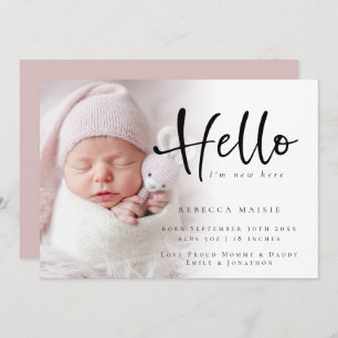 Faire-part Photo moderne Hello New Baby Girl rose Annou de na