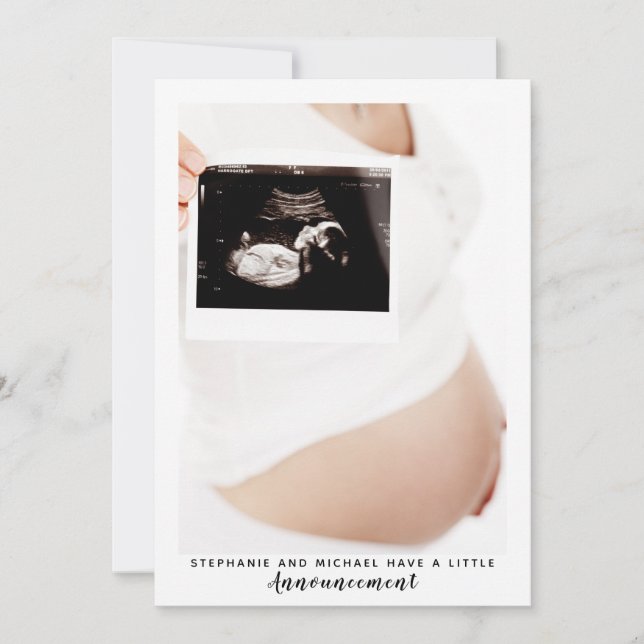 Faire-part photo moderne noir et blanc Grossesse (Devant)