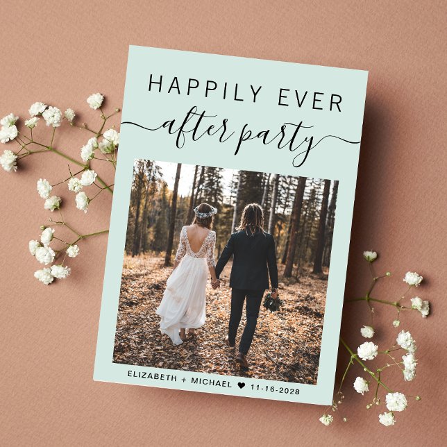 Faire-part Photo moderne QR Code Mint Mariage Réception (An chic Happily Ever After Party Invitation to celebrate your wedding with family and friends )