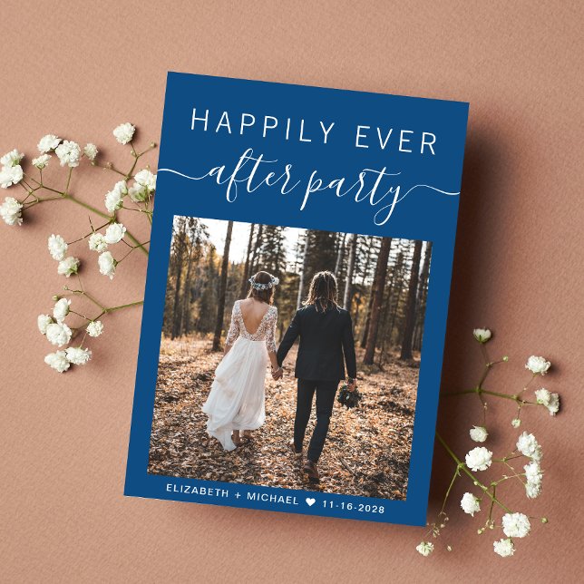 Faire-part Photo moderne QR Code Réception de mariage bleu (An chic Happily Ever After Party Invitation to set the tone for an unforgettable event)