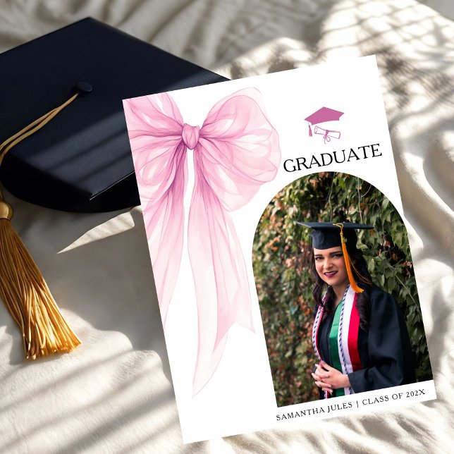 Faire-part Photo moderne tendance Bow rose Graduation (Créateur téléchargé)