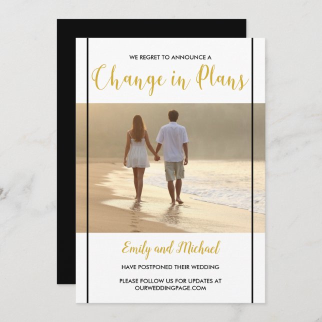 Faire-part photo noir et or reportée Mariage (Devant / Derrière)