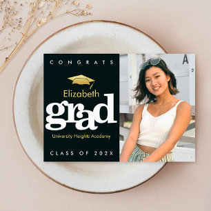 Faire-part Photo or noir casquette graduation typographie mod