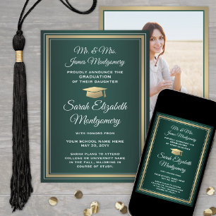 Faire-part Photo Parents Green Gold et White Graduation