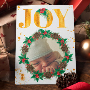 Faire-part Photo personnalisé de Noël pour bébé en or