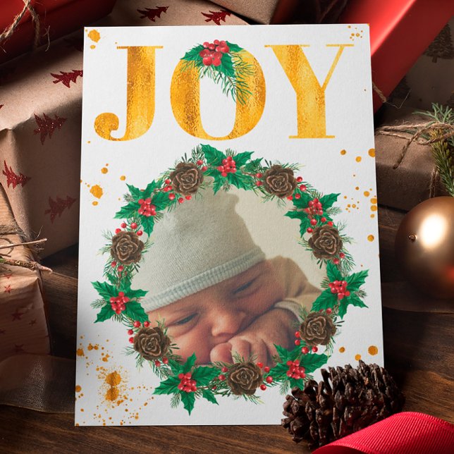 Faire-part Photo personnalisé de Noël pour bébé en or (Créateur téléchargé)