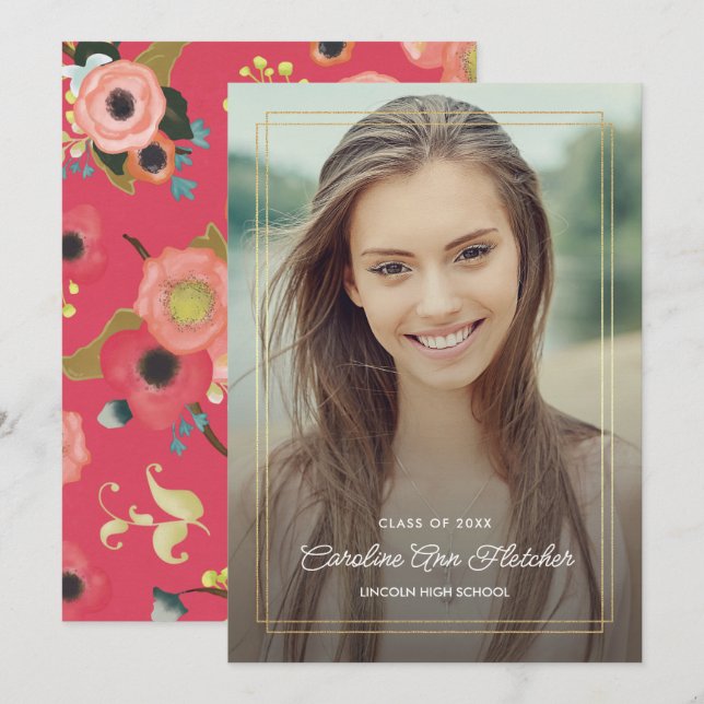 Faire-part Photo personnalisée Moderne Floral Graduation Fair (Devant / Derrière)