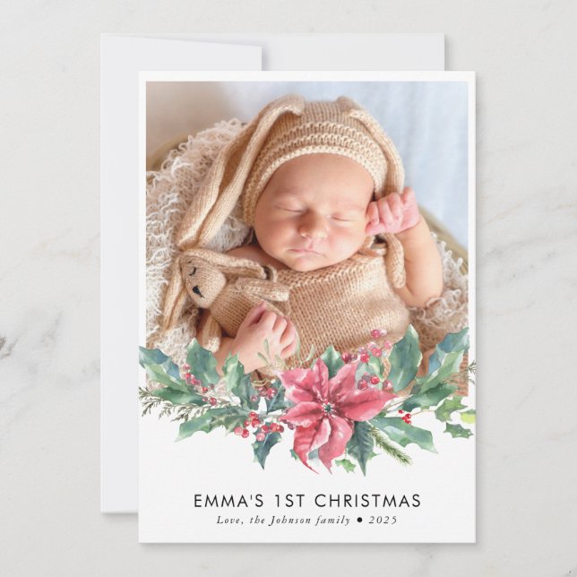 Faire-part Photo personnalisée Poinsettia Baby's 1er Christma (Devant)