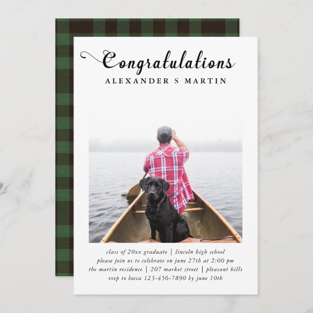 Faire-part photo Plaid Graduation Party (Devant / Derrière)