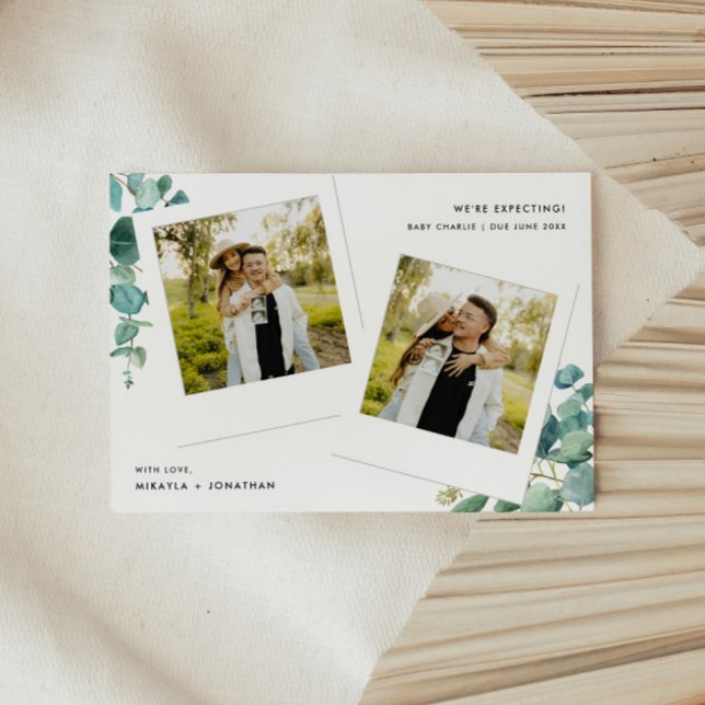 Faire-part Photo Polaroïde moderne Aquarelle Florale Grossess (Créateur téléchargé)