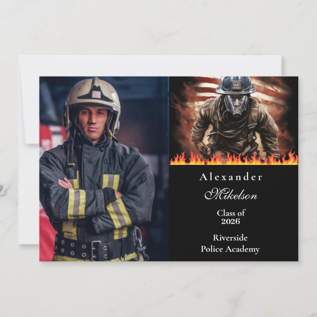 Faire-part Photo Pompiers Héros Diplômé (Devant)