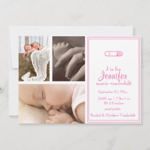 Faire-part photo pour bébé Pin Pink Diaper