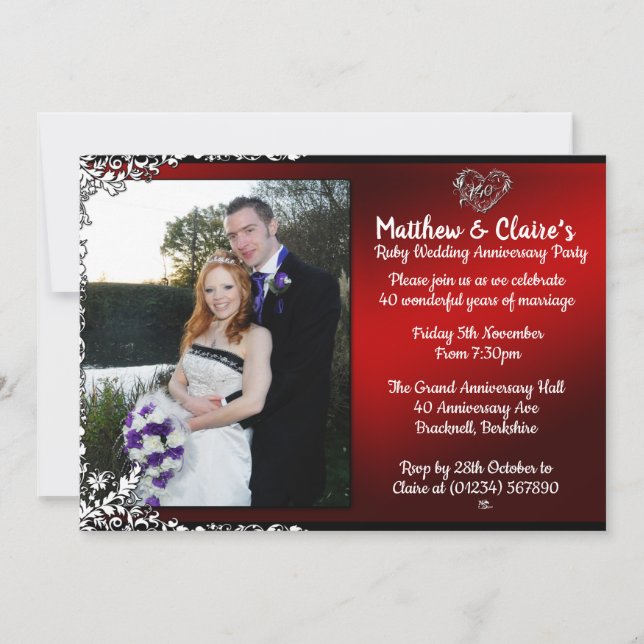 Faire-part photo pour les 40 ans de mariage Rubis (Devant)