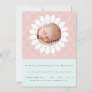 Faire-part Photo rose coupée Floral Baby Girth Birth