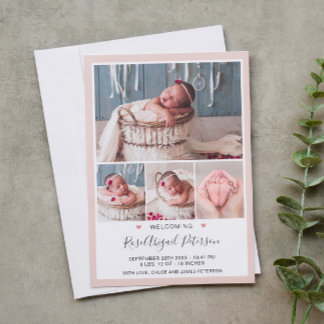 Faire-part Photo rose douce Accueillant nouveau-né bébé fille