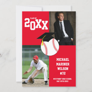 Faire-part photo rouge Sport de base-ball